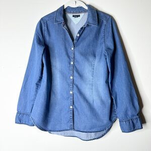 TOMMY HILFIGER Vintage Denim Shirt Girls XL Button Up Down Contrast Cuffs Y2K